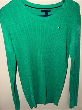 Tommy Hilfiger Women's green Cable Knit Crewneck Sweater